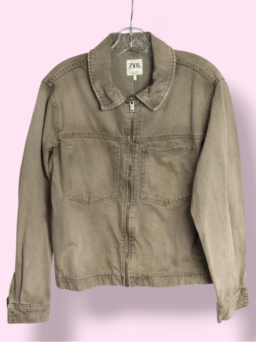 Zara Olive Utility Jacket Zip Front Cropped Size M Women’s